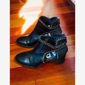 Zara - Silver Studded Faux Leather Cut Out Booties